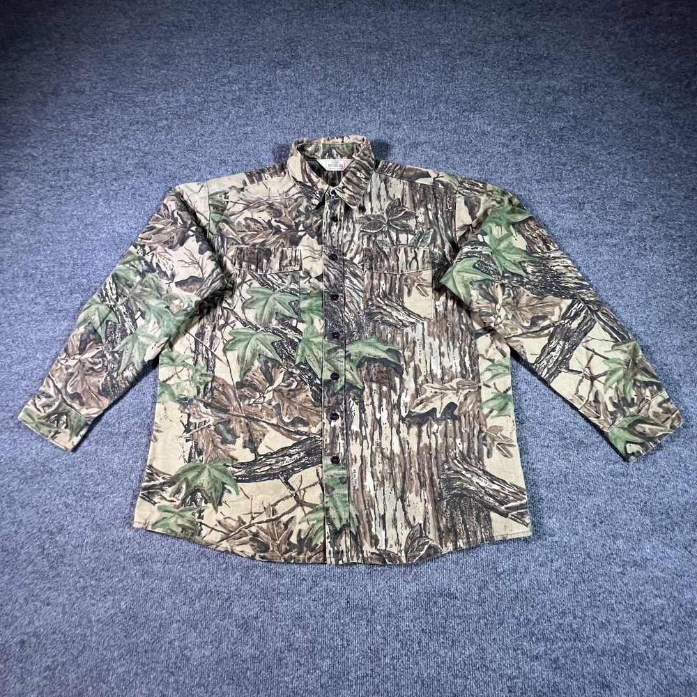 Vintage RedHead Button Up Shirt Mens XL Green Realtree Camo Bark Tree Hunting